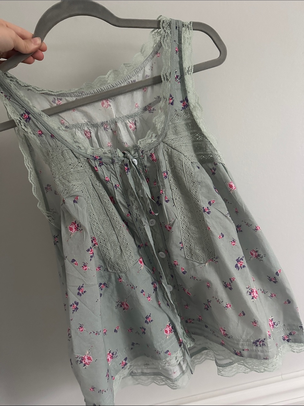Amazon Essentials Sage Green Floral Lace-Trim Tank